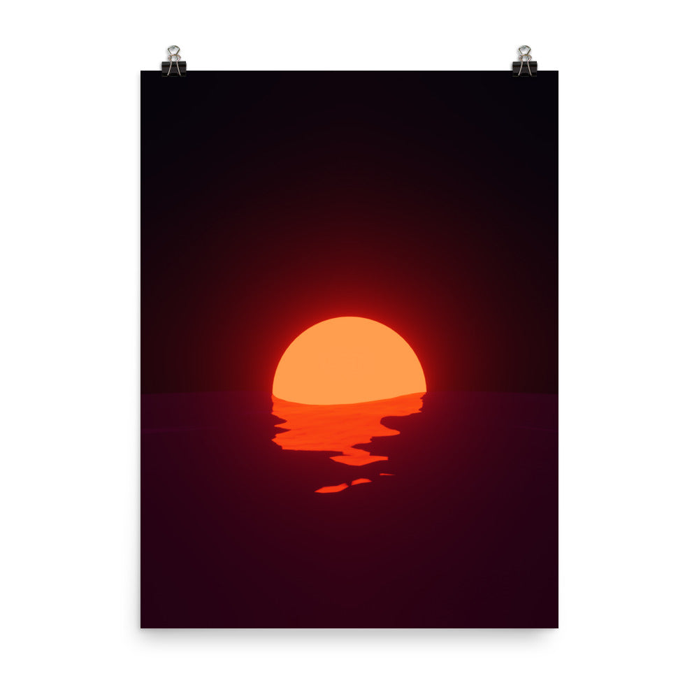 Vaporwave Neon Orange Red Sunset Sea Poster Aesthetic Wall Art Print