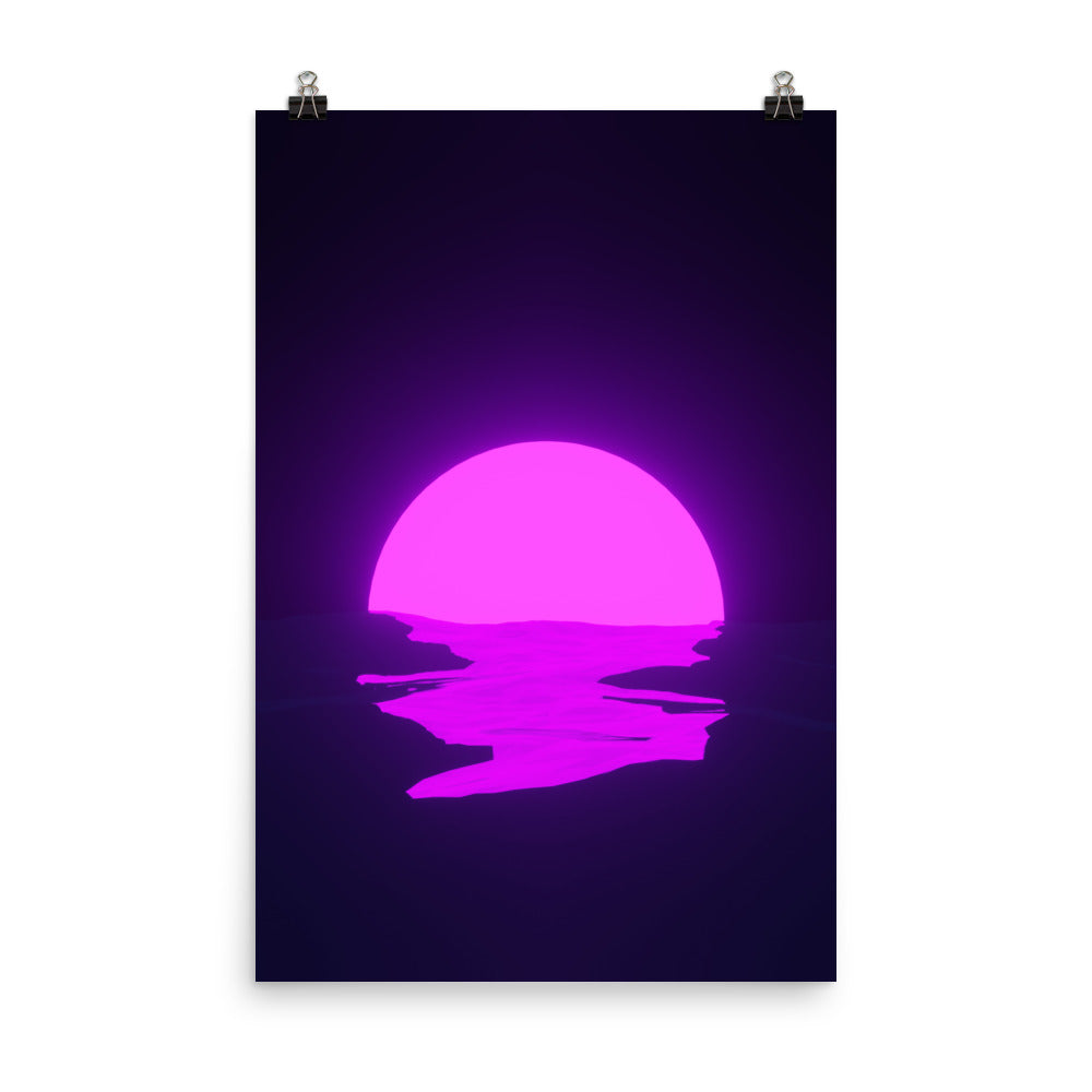 Vaporwave Neon Purple Sunset Sea Poster Print Wall Art