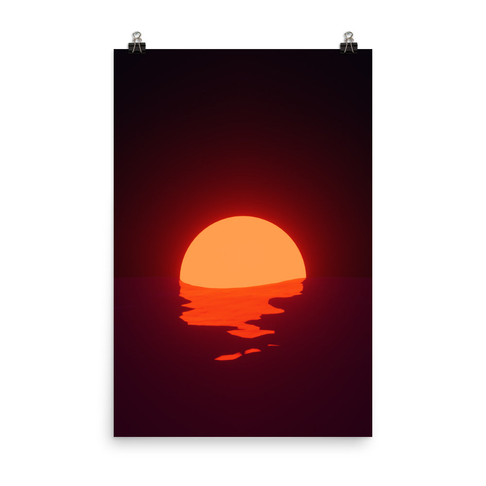 Vaporwave Neon Orange Red Sunset Sea Poster Aesthetic Wall Art Print