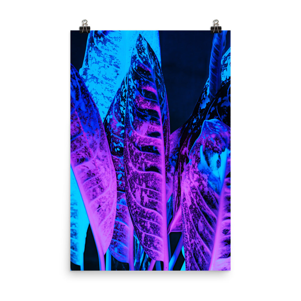 Vaporwave Neon Leaves Poster Wall Art Print