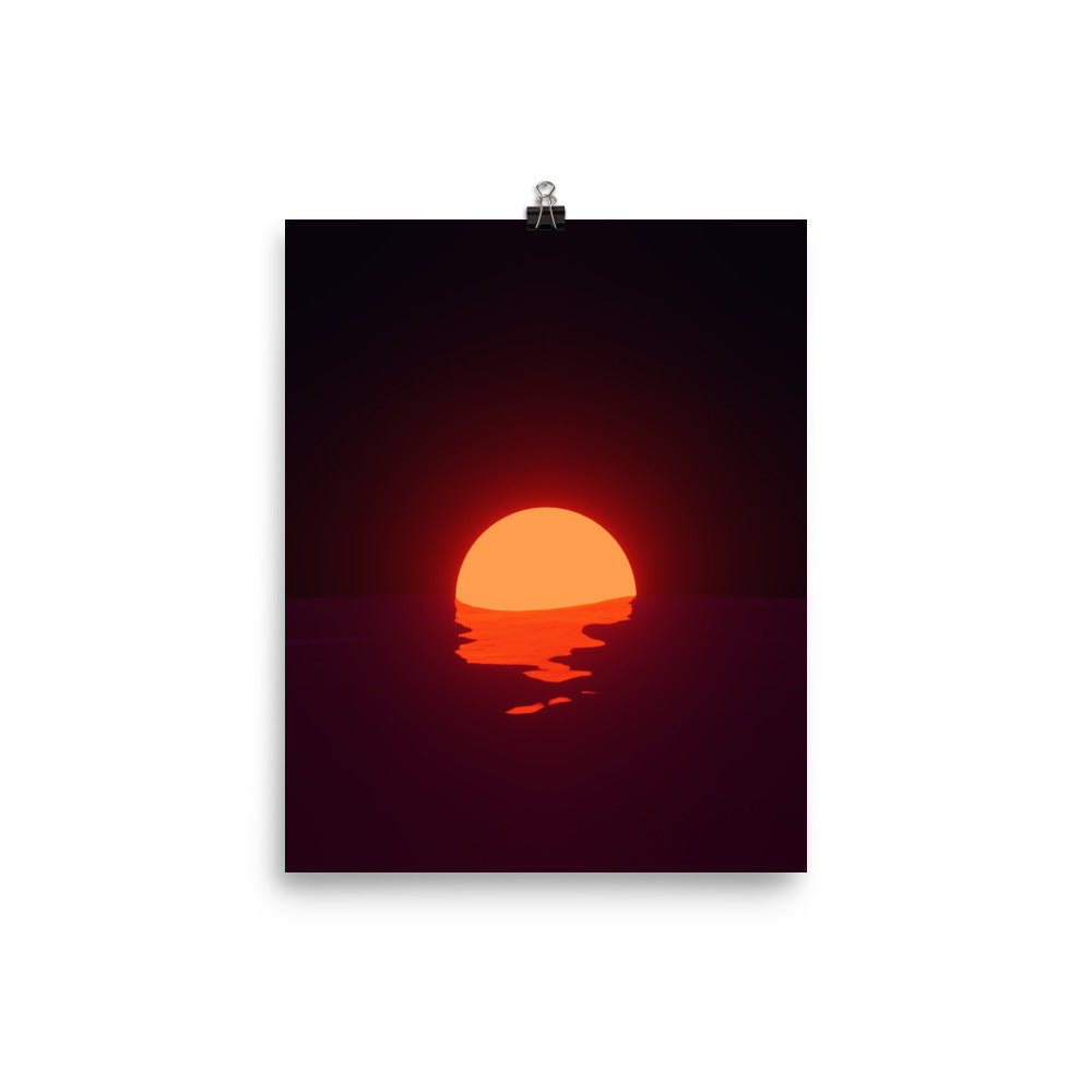 Vaporwave Neon Orange Red Sunset Sea Poster Aesthetic Wall Art Print