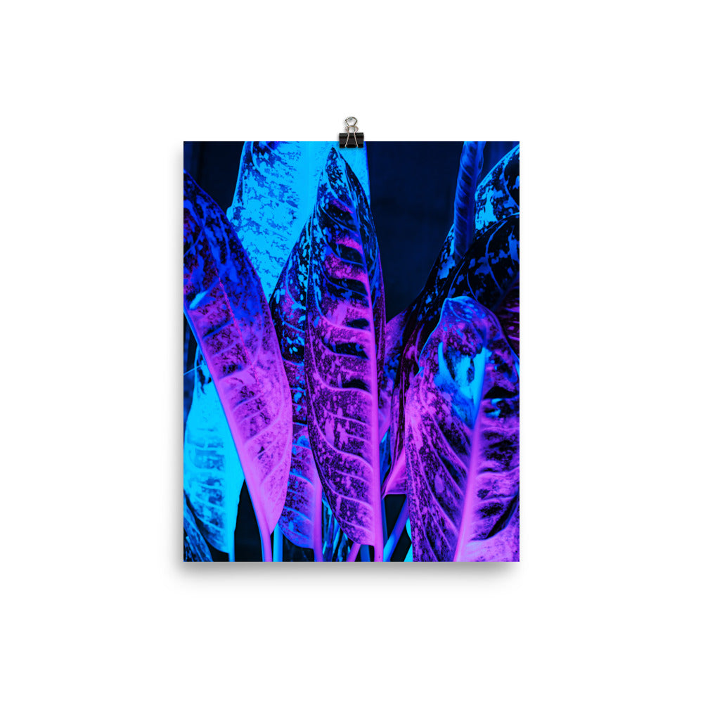 Vaporwave Neon Leaves Poster Wall Art Print