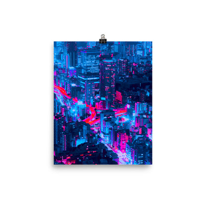 Vaporware Purple Blue City Lights Futuristic Cyberpunk Wall Art Poster Print