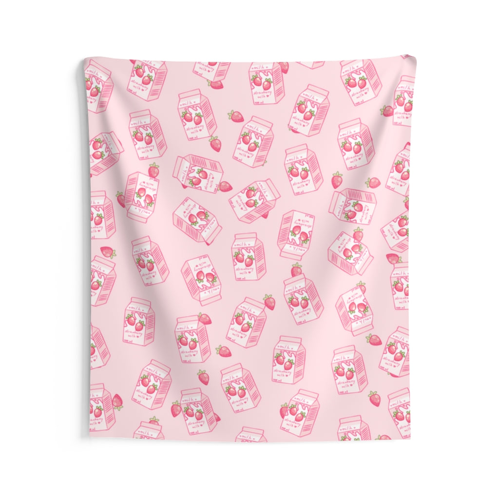 Kawaii Strawberry Milk Indoor Wall Tapestry