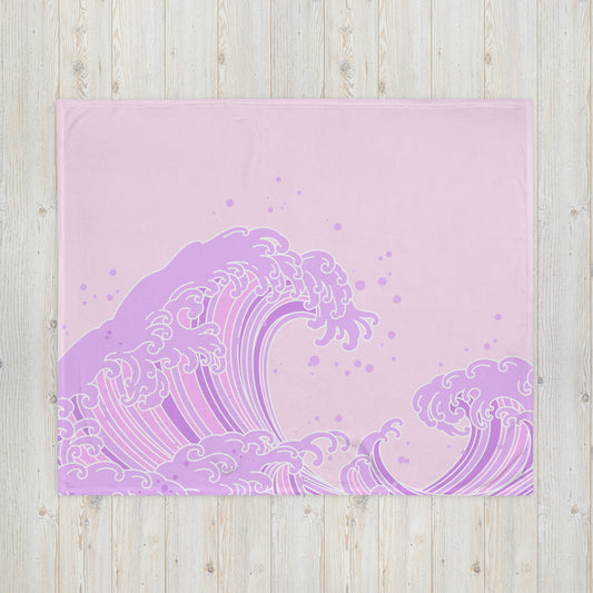 Kawaii Pink Purple Great Wave Kanagawa Throw Blanket