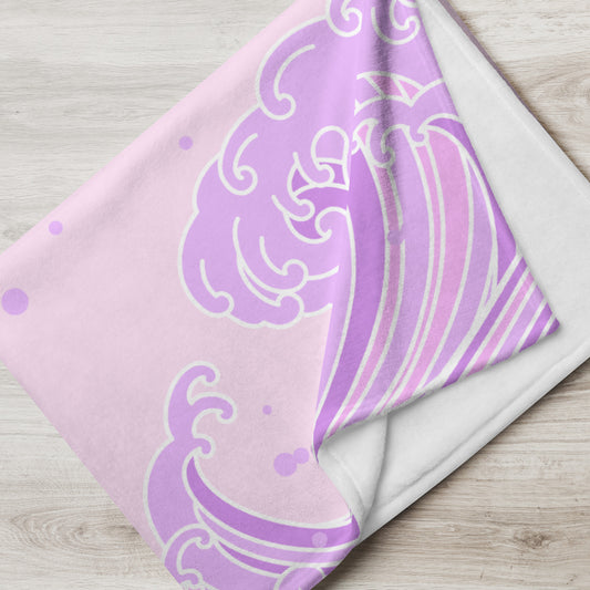 Kawaii Pink Purple Great Wave Kanagawa Throw Blanket