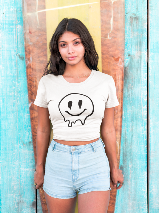 Dripping Smiley Face Crop Top White