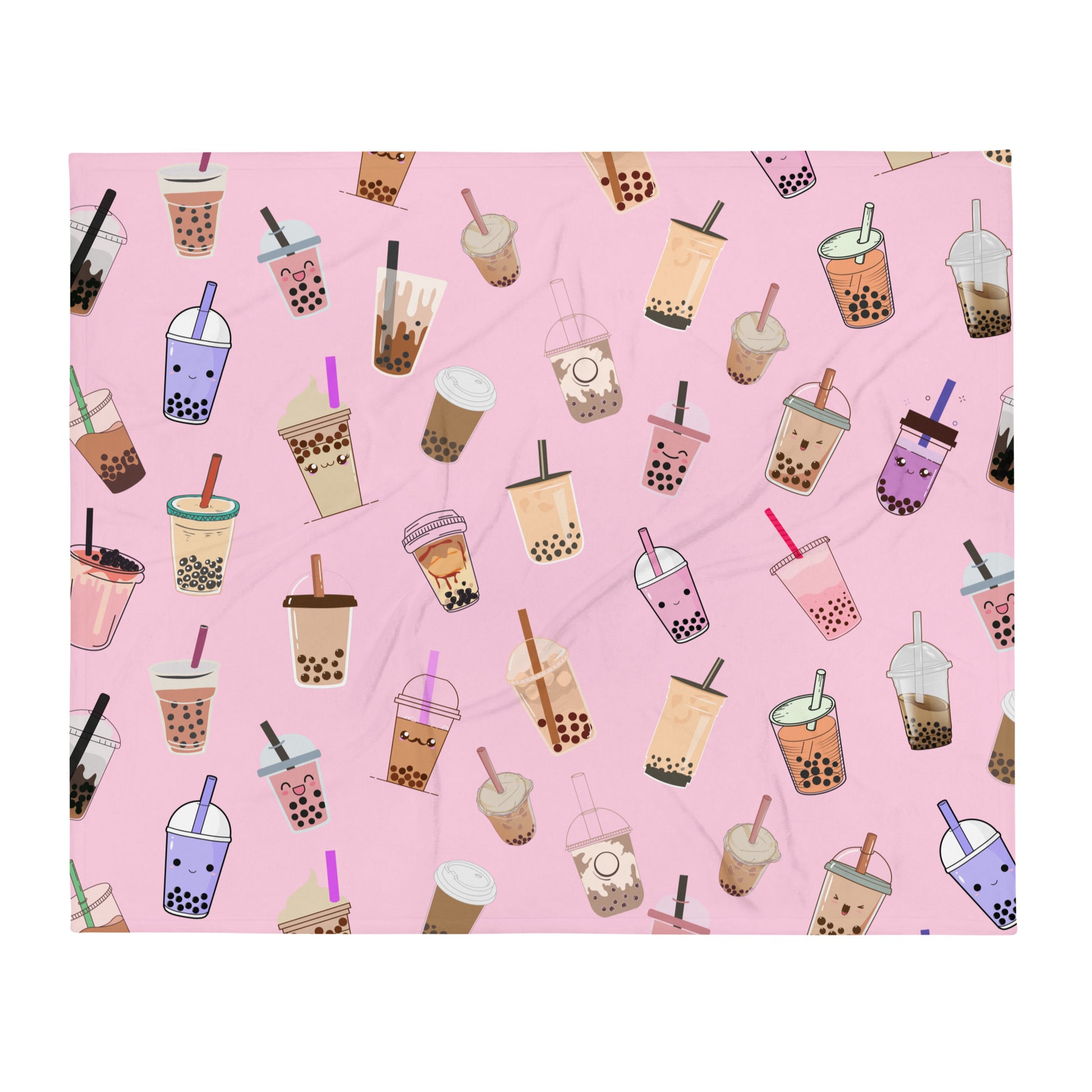 Kawaii Boba Milk Tea Throw Blanket