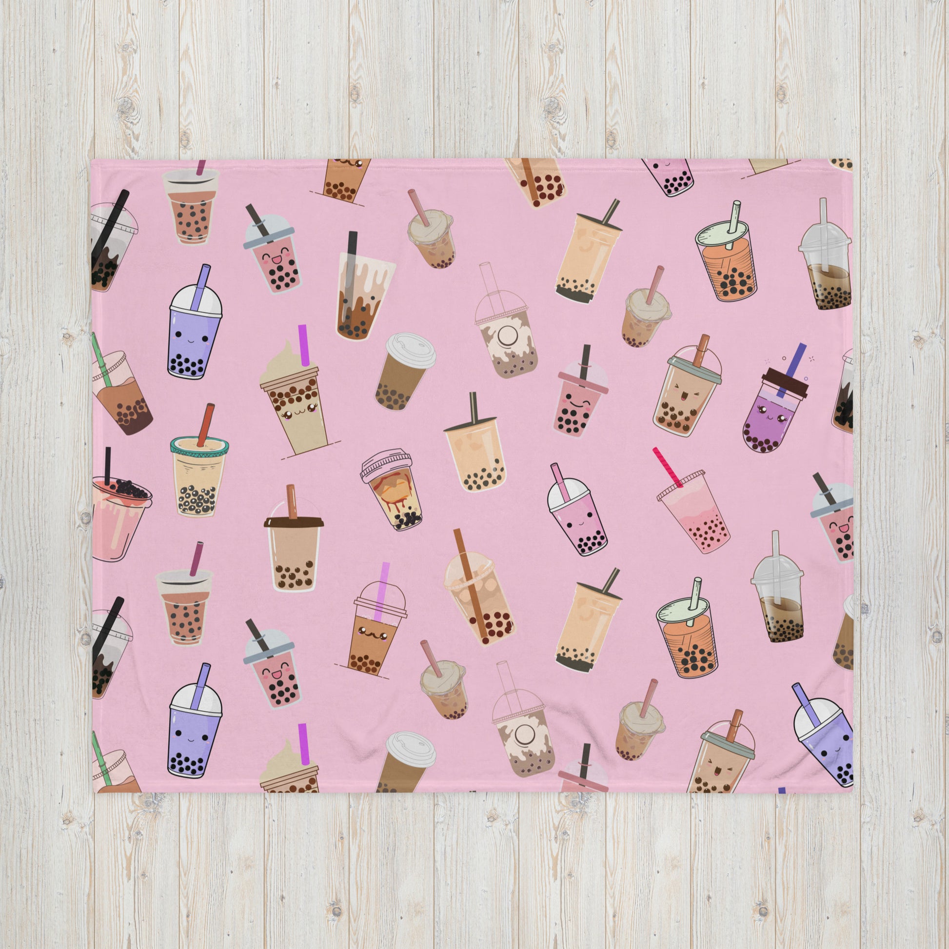 Kawaii Boba Milk Tea Throw Blanket