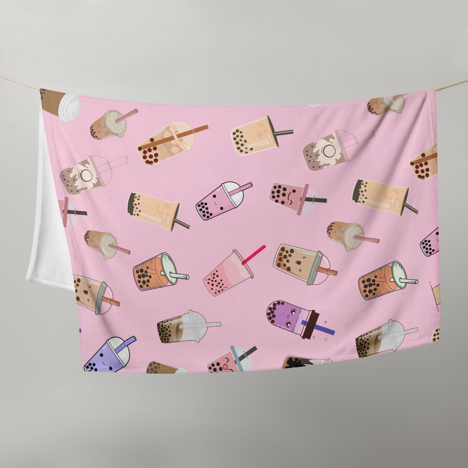 Kawaii Boba Milk Tea Throw Blanket