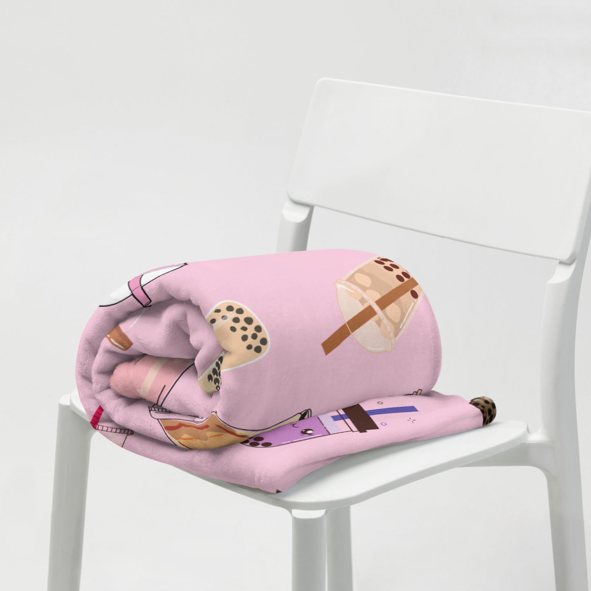 Kawaii Boba Milk Tea Throw Blanket