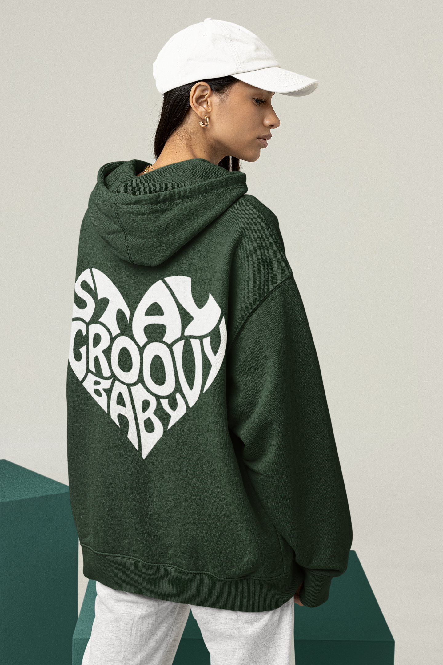 Stay Groovy Baby Hoodie Forest Green