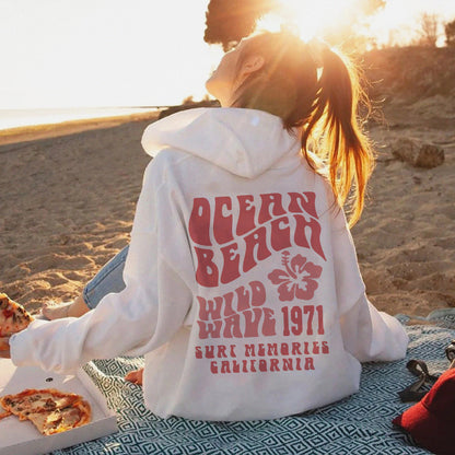 Ocean Beach Wild Wave California Hoodie White