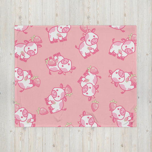 Kawaii Strawberry Cow Throw Blanket