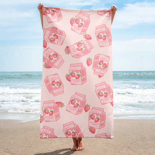 Kawaii Strawberry Milk Beach Towel