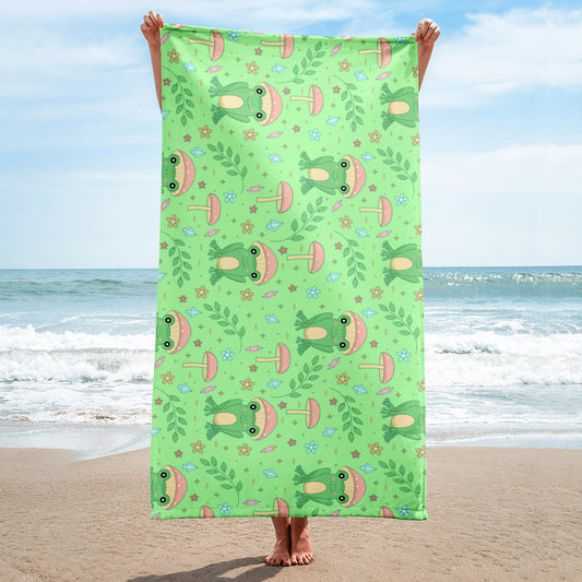 Cottagecore Frog Mushroom Beach Towel 