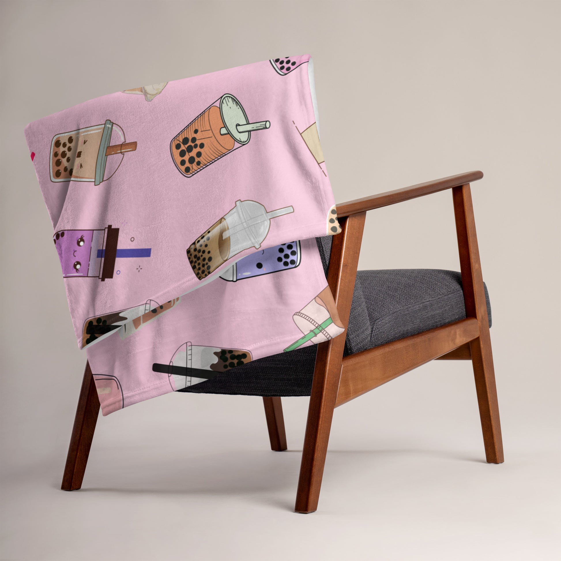 Kawaii Boba Milk Tea Throw Blanket