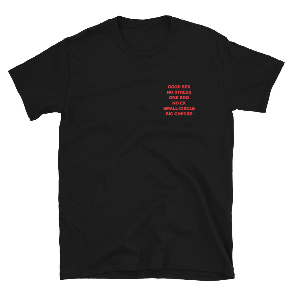 Good Sex No Stress One Boo No Ex Small Circle Big Checks T-Shirt