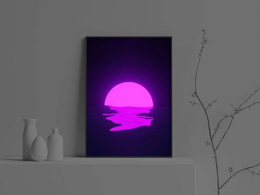 Vaporwave Neon Purple Sunset Sea Poster Print Wall Art